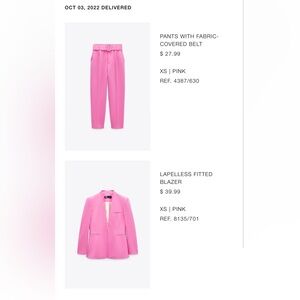 Zara Vibrant Pink Blazer and Pants Set